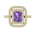 thumbnail image 1 of 2.62 ctw with Simulated Diamond Halo Accents Anniversary Ring for Women | Emerald Cut Simulated Alexandrite | Hyperallergenic Solid 14K Yellow Gold, 1 of 5