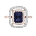 thumbnail image 1 of 2.62 ct Emerald Cut Simulated Blue Sapphire with Simulated Diamond Halo Accents 14K Rose/White Gold Womens Engagement Ring, 1 of 5
