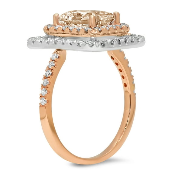 2.62 ct Emerald Cut Simulated Champagne Diamond Halo Engagement Ring for Women in 18K Rose/White Gold