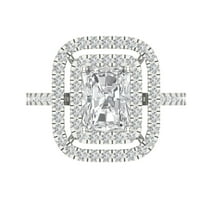 2.62 ct Emerald Cut Simulated Diamond Halo 14K White Gold Womens Engagement Ring