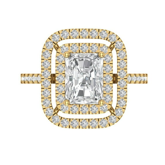 2.62 ctw Halo Anniversary Ring for Women | Emerald Cut Zirconia Diamond | Hyperallergenic Solid 14K Yellow Gold