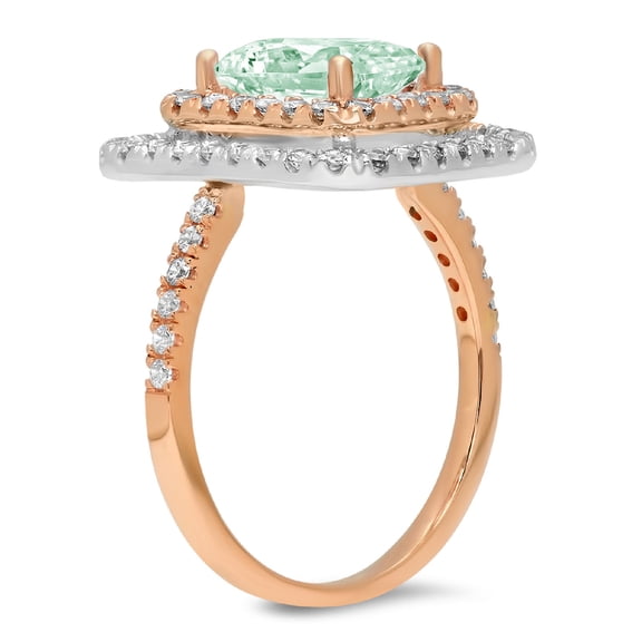 2.62 ct Emerald Cut Simulated Green Diamond Halo Engagement Ring for Women in 18K Rose/White Gold