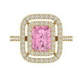 thumbnail image 1 of 2.62 ct Emerald Cut Simulated Pink Diamond with Simulated Diamond Halo Accents 14K Yellow Gold Womens Engagement Ring, 1 of 6