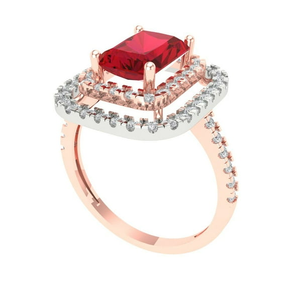 2.62 ct Emerald Cut Simulated Pink Tourmaline Halo Engagement Ring for Women in 14K Rose/White Gold