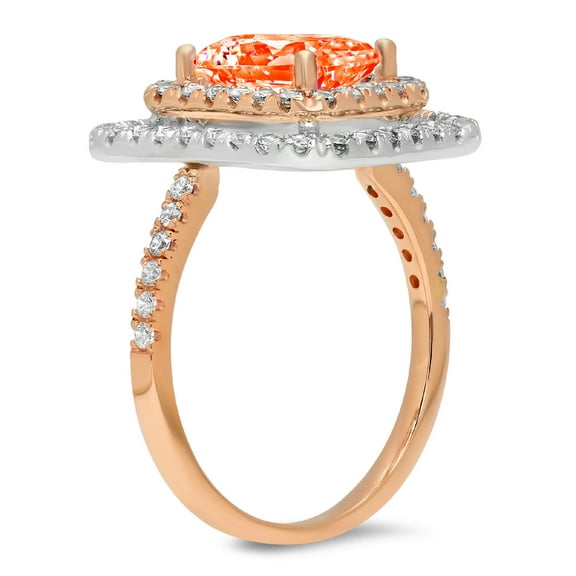 2.62 ct Emerald Cut Simulated Red Diamond Halo Engagement Ring for Women in 14K Rose/White Gold