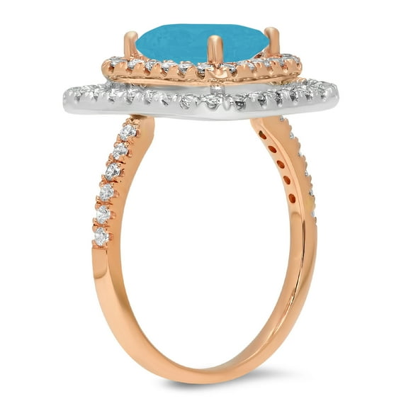 2.62 ct Emerald Cut Simulated Turquoise Halo Engagement Ring for Women in 14K Rose/White Gold