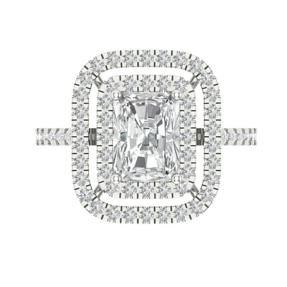 2.62 ct Emerald Cut White Sapphire with Simulated Diamond Halo Accents 14K White Gold Womens Engagement Ring
