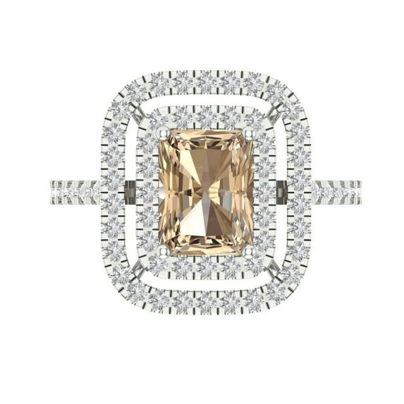2.62 ct Emerald Cut Yellow Moissanite with Simulated Diamond Halo Accents 18K White Gold Womens Engagement Ring