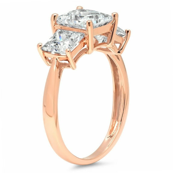 2.5 ct Princess Cut Simulated Diamond Three-Stone Engagement Ring for Women in 14K Rose Gold