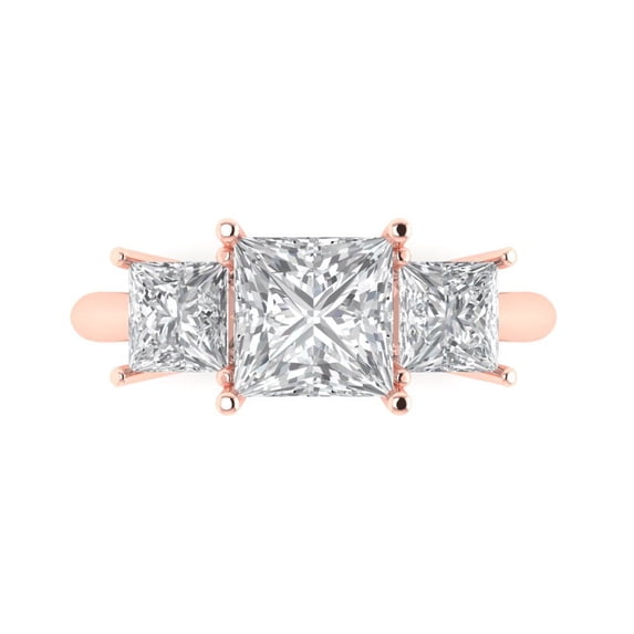 Clara Pucci 14K Rose Gold 2.5ct Clear Three-Stone Ring for Women