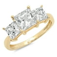 thumbnail image 1 of 2.62 ct Princess Cut Genuine Cultured Diamond VS1-VS2 J-K 14K Yellow Gold Three-Stone Promise Wedding Statement Engagement Designer Ring size 3.5, 1 of 6