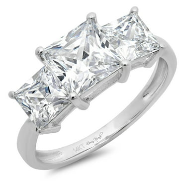 2.62 ct Princess Cut Genuine Cultured Diamond VS1-VS2 J-K 18K White Gold Three-Stone Promise Wedding Statement Engagement Designer Ring size 3.5
