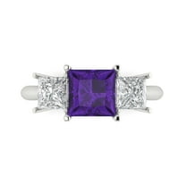 Three-Stone Engagement Ring for Women - 2.5ct Natural Amethyst in 18K White Gold Promise Ring