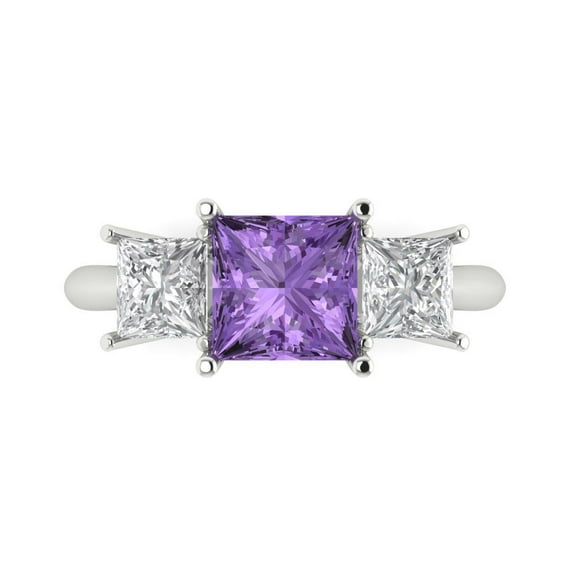 Three-Stone Engagement Ring for Women - 2.5ct Simulated Alexandrite in 14K White Gold Promise Ring