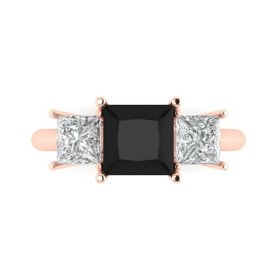 2.5 ctw 3 Stone Anniversary Ring for Women | Princess Cut Natural Onyx | Hyperallergenic Solid 14K Rose Gold