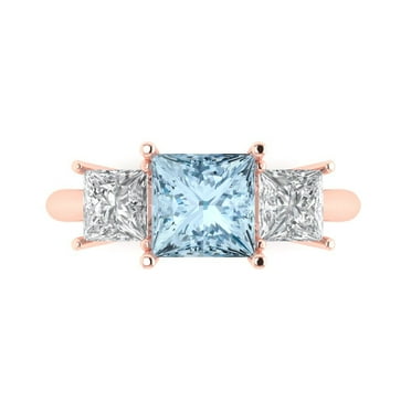 2.5 ctw 3 Stone Anniversary Ring for Women | Princess Cut Simulated Blue Diamond | Hyperallergenic Solid 14K Rose Gold