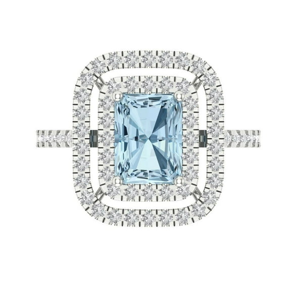 Halo Engagement Ring for Women - 2.62ct Simulated Blue Diamond in 18K White Gold Promise Ring