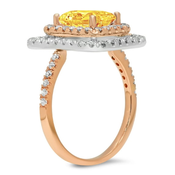 2.62 ct Emerald Cut Natural Citrine Halo Engagement Ring for Women in 18K Rose/White Gold