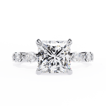 2.64 CT Princess Cut IGI Certified Lab Created Diamond Claw Prongs Wedding Ring, Side Marquise Diamond Anniversary Gift Ring For Bridal