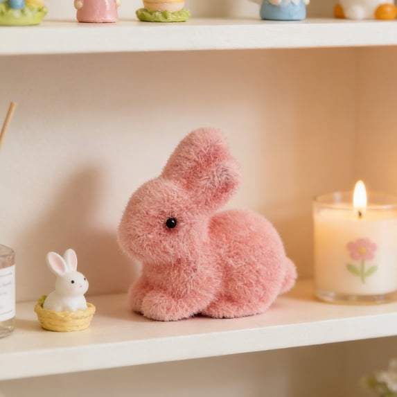 2.64 Inch Easter Fluffy Bunny Figurines, Soft Mini Rabbit Decor in White Green Pink, Spring Tabletop Party Home Decoration, Easter Basket Stuffers, Craft Supply