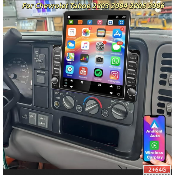 2+64G 9.7in Double Din Car Stereo Radio for Chevrolet Tahoe 2003 2004 2005 2006 - with Carplay and Android Auto GPS Navigation, Backup Camera, Bluetooth, WiFi, FM/RDS SWC Mirror Link
