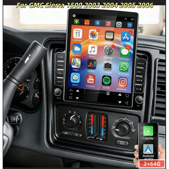 2+64G 9.7in Double Din Car Stereo Radio for GMC Sierra 1500 2003 2004 2005 2006 - with Carplay and Android Auto GPS Navigation, Backup Camera, Bluetooth, WiFi, FM/RDS SWC Mirror Link