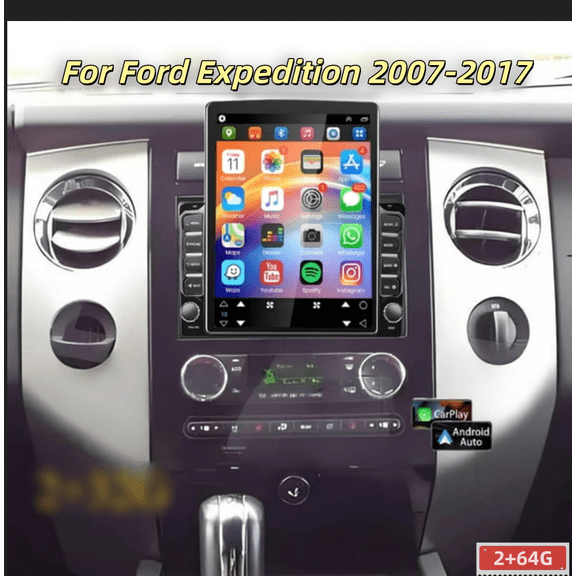 2+64G 9.7in Double Din Car Stereo Radio for ford Expedition 2007-2014 - with Carplay and Android Auto GPS Navigation, Backup Camera, Bluetooth, WiFi, FM/RDS SWC Mirror Link