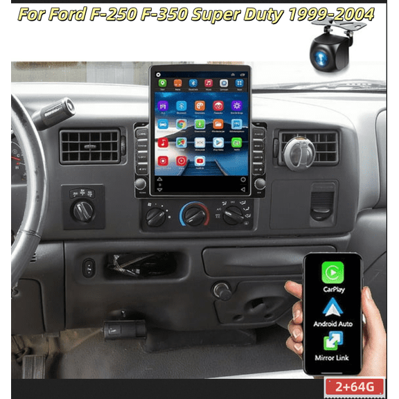 2+64G 9.7in Double Din Car Stereo Radio for ford F-250 F-350 Super Duty 1999-2004 - with Carplay and Android Auto GPS Navigation, Backup Camera, Bluetooth, WiFi, FM/RDS SWC Mirror Link