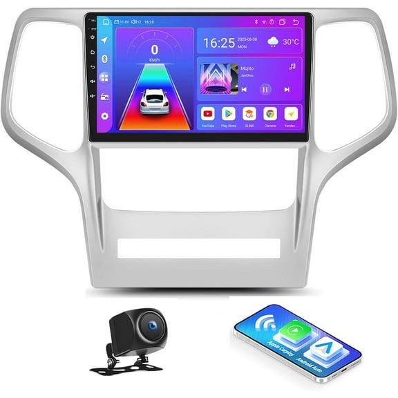 2+64G 9" IPS Touch Screen Android 14 Car Stereo for Jeep Grand Cherokee WK 2008-2013 with Wireless CarPlay/Android Auto, WiFi/Bluetooth, Backup Camera, Steering Control