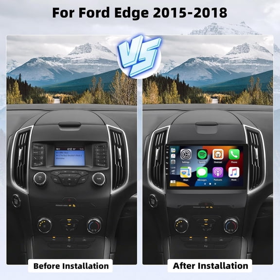 2+64G 9-Inch Car Navigation with Carplay/Android Auto Car Stereo Radio WiFi Bluetooth Music Player with Camera and Microphone GPS Android 13 Car Player Compatible for Ford Edge 2015-2018