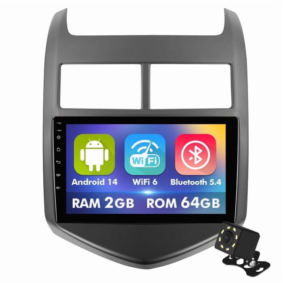 2+64G 9 inch Android 14 Car Stereo for Chevrolet Sonic Aveo 2011-2015 IPS Touchscreen Screen Car Radio with WiFi 6 Carplay & Android Auto Support Backup Camera GPS FM Navi Bluetooth 5.4