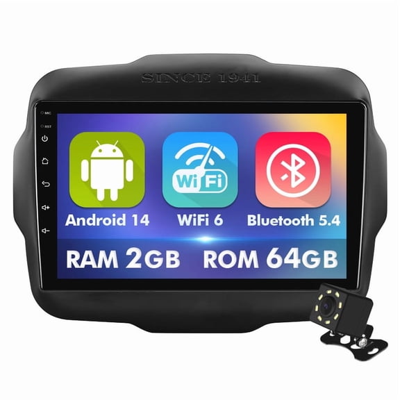 2+64G 9 inch Android 14 Car Stereo for Jeep Renegade 2015-2020Car Radio with Carplay & Android Auto Support Backup Camera GPS FM Navi BT SWC WiFi
