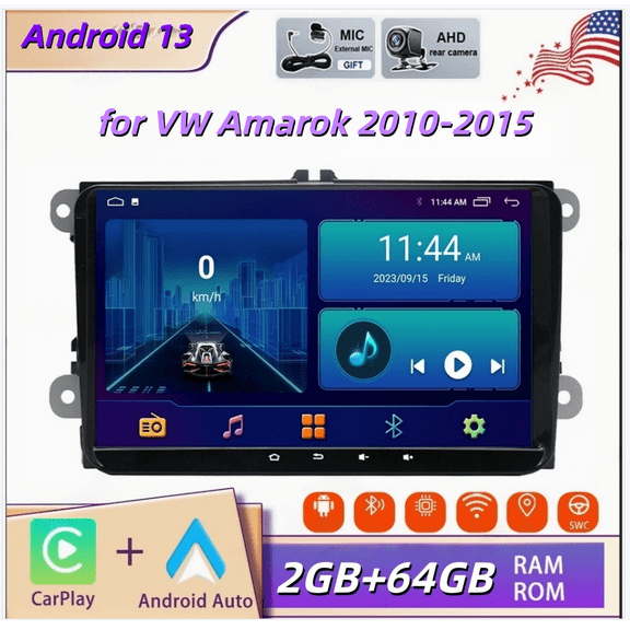 2+64G Android 13 9-inch Car Stereo Radio Compatible for VW Amarok 2010-2015 with Carplay and Android Auto GPS Navigation WiFi Bluetooth SWC RDS DSP DAB + AHD Backup Camera