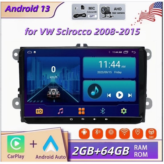 2+64G Android 13 9-inch Car Stereo Radio Compatible for VW Scirocco 2008-2015 with Carplay and Android Auto GPS Navigation WiFi Bluetooth SWC RDS DSP DAB + AHD Backup Camera