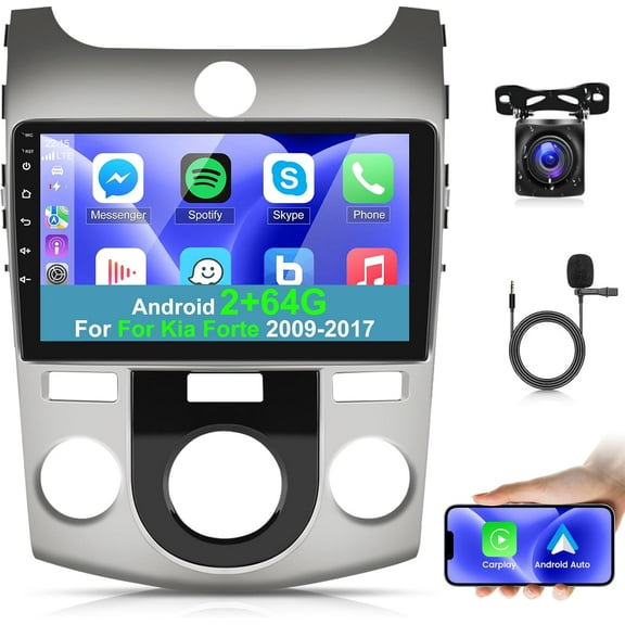 [2+64G] Android 13 Car Radio for Kia Forte 2009-2017 with Wireless Carplay and Android Auto - 9 Inch Touch Screen Car Stereo - Hi-Fi/WiFi/GPS Navigation/SCW + AHD Backup Camera