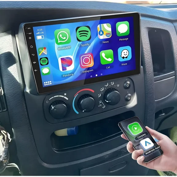 2+64G Android 13 Car Stereo GPS Navigation for Dodge Ram 1500 2500 3500 Truck 2003-2005 Support Wireless Carplay Android Auto 9in with Bluetooth WiFi FM SWC Mirror Link + AHD Backup Camera/Micr