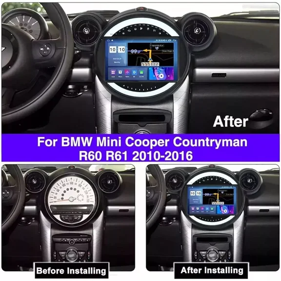 2+64G Android 13 Car Stereo for Mini Cooper 2011-2016 with Carplay Android Auto 9in Car Radio with GPS WiFi Bluetooth FM/RDS SWC Split Screen + AHD Backup Camera/Microphone