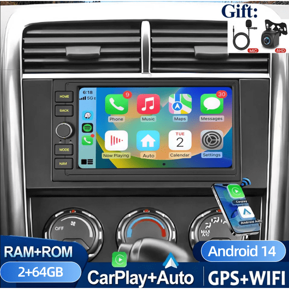 2+64G Android 14 Car Stereo GPS Navigation for Honda Element 2003-2011 with Carplay Android Auto 7in Touchscreen Car Radio Multimedia Player Support Bluetooth Wifi FM/AM RDS SWC Mirror Link