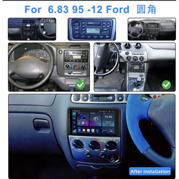 2+64G Android 14 Car Stereo Map Navigation for Ford 1995-2012 Low-configuration with Carplay Android Auto 6.83in Touchscreen with Bluetooth Wifi FM/AM/RDS SWC Mirror Link Split Screen