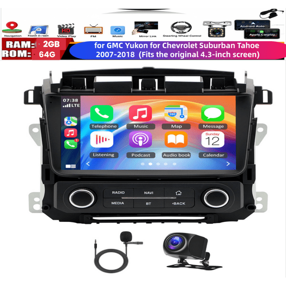2+64G Android 14 Car Stereo Sat Navi for GMC Yukon for Chevrolet Suburban Tahoe 2014-2020 with Carplay Android Auto 9in Car Radio Player with Bluetooth Wifi FM/RDS SWC Mirror Link Split Screen