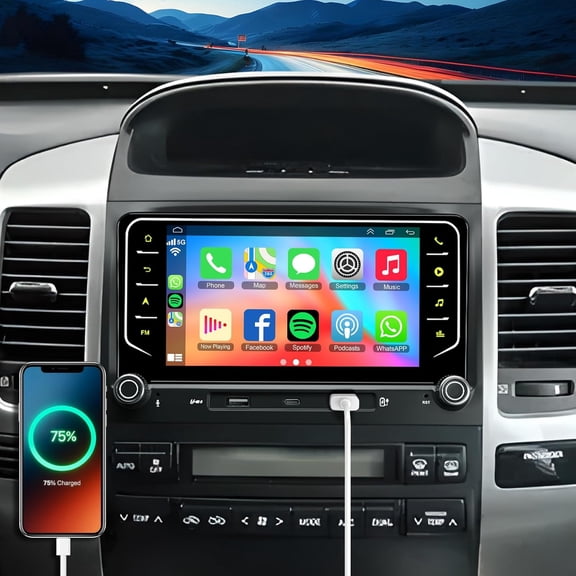 2+64G Android 14 Car Stereo Sat Navi for Toyota Land Cruiser 2002-2009 with Carplay Android Auto 7in Car Radio Player with Bluetooth Wifi FM SWC Mirror Link Split Screen