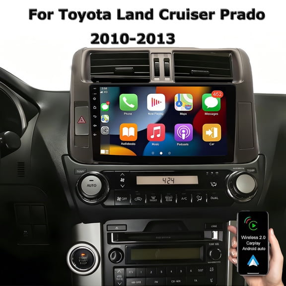 2+64G Android 14 Car Stereo for Toyota Land Cruiser Prado 2010-2013 with CarPlay and Android Auto 9" Touch Screen GPS BT WiFi, DSP Audio FM/RDS SWC