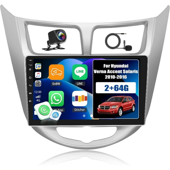 [2+64G] Android 15 Car Stereo for Hyundai Verna Accent Solaris 2010-2016 with Wireless Carplay&Android Auto,9 Inch Touch Screen Car Radio with Mirror Link Bluetooth FM/RDS Radio WiFi GPS EQ SWC