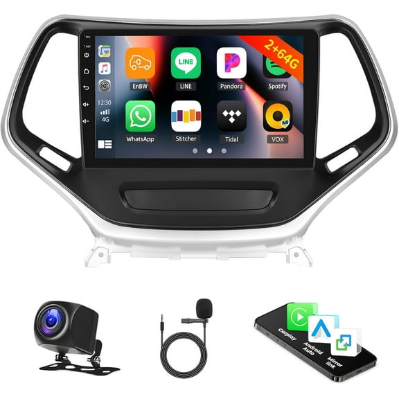 [2+64G] Android 15 Car Stereo for Jeep Cherokee 2013-2018 with Wireless Carplay&Android Auto,10.1 Inch Touch Screen Car Radio with Mirror Link Bluetooth FM/RDS Radio WiFi GPS EQ SWC
