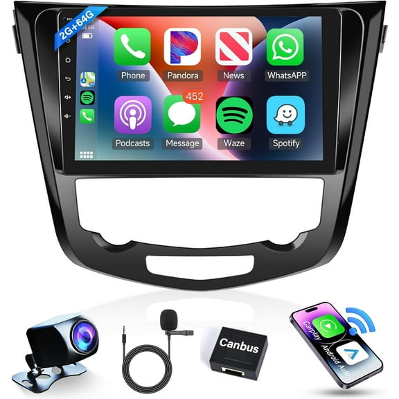 2+64G Android Car Radio for Nissan Rogue 2014-2018 X-Trail Qashqai Car Stereo with Wireless Carplay Android Auto, 10.1 Touch Screen Mirror Link WiFi GPS Bluetooth FM RDS EQ AHD Backup Camera SWC