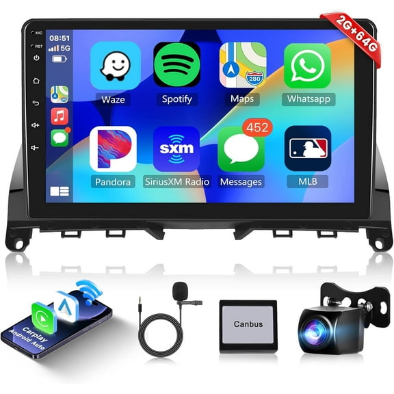 2+64G Android Car Stereo for Mercedes Benz C-Class C180 C200 C230 C250 C300 C350 W204 S204 2006-2011, Wireless CarPlay Android Auto 9" Touch Screen Mirror Link WiFi GPS BT FM EQ Backup Camera