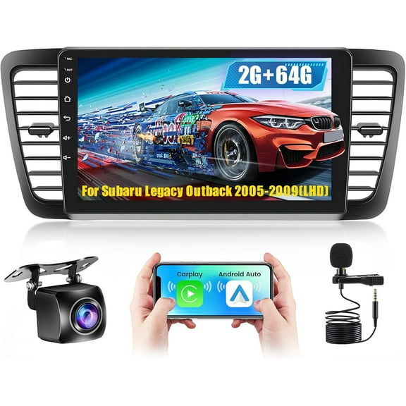 [2+64G] Android Car Stereo for Subaru Legacy Outback 2005 2006 2007 2008 2009(LHD) Wireless Carplay Android Auto, Hikity 9 Inch Touchscreen Radio WiFi GPS Navigation Bluetooth FM RDS EQ Mirror Link