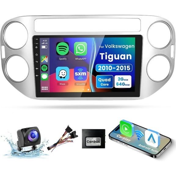 2+64G Android Car Stereo for Volkswagen Tiguan 2010 2011 2012 2013 2014 2015 with Wireless Carplay&Android Auto, 9 inch Touchscreen GPS Navigation Bluetooth USB WiFi FM/RDS Radio Backup Camera