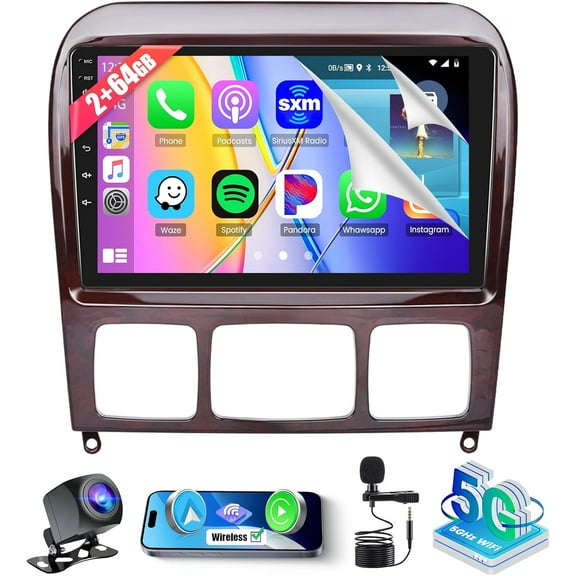 2+64G Android CarPlay Stereo for Mercedes Benz S-Class W220 S280 S320 S350 S400 S430 S500 S600 S55 AMG 1999-2007, 9'' Touch Screen in-Dash GPS Navigation Support Mirror Link RDS AHD DSP WiFi