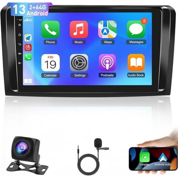 2+64G Car Radio for Mercedes Benz ML GL ML280 ML350 ML500 GL320 GL350 GL450 W164 X164 2005 2006 2007 2008 2009 2010 2011-9 inch Android Touchscreen Stereo with Carplay & Android Auto/WiFi/RDS